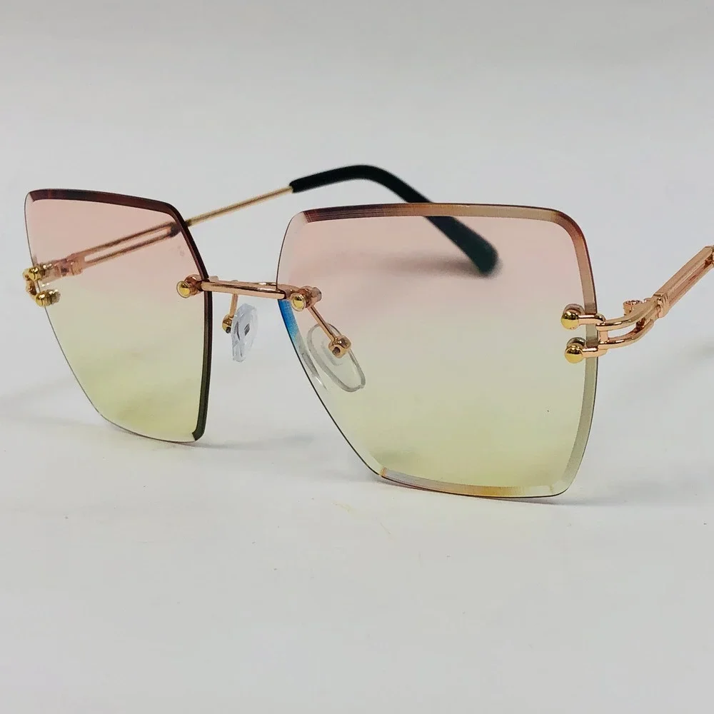 Rimless Women Sunglasses Women Fashion Tinted Lens Octagon Frame Sun Glasses New